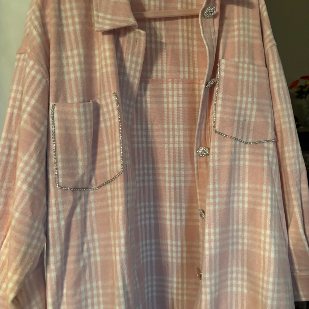 NEW OVER SIZED New GeeGee Chic Pink Plaid Teddy Jacket. Girly & Comfy.